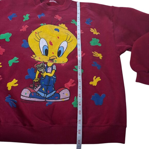 Vintage 90s Looney Tunes Tweety Bird Artist Sweatshirt Girls XL - Picture 2 of 8